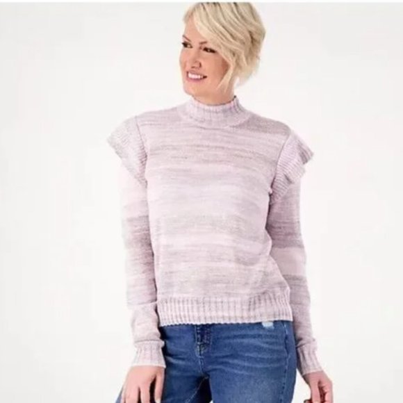 Candace Cameron Bure Ruffle Shoulder Mock-Neck Sweater 1X - Picture 1 of 7
